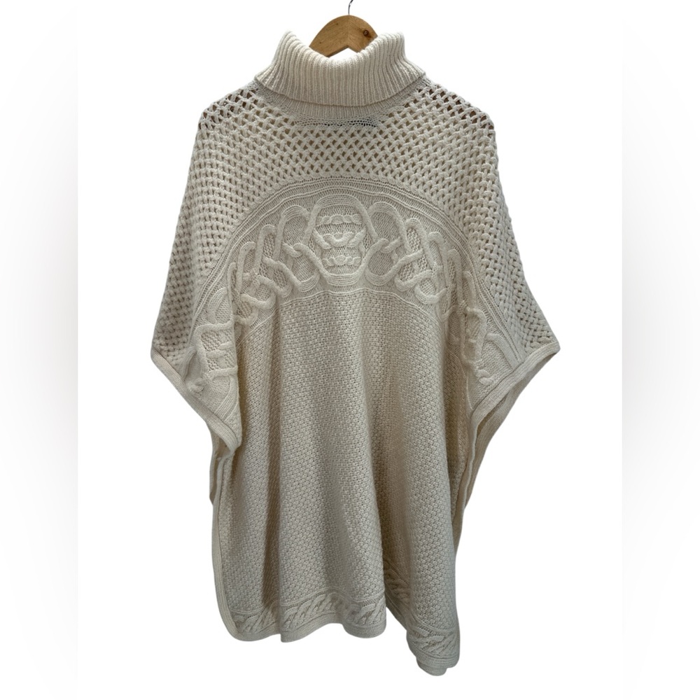 Lauren Ralph Lauren Wool Alpaca Cable Knit Relaxed Poncho Sweater Luxe Heritage - Picture 2 of 12